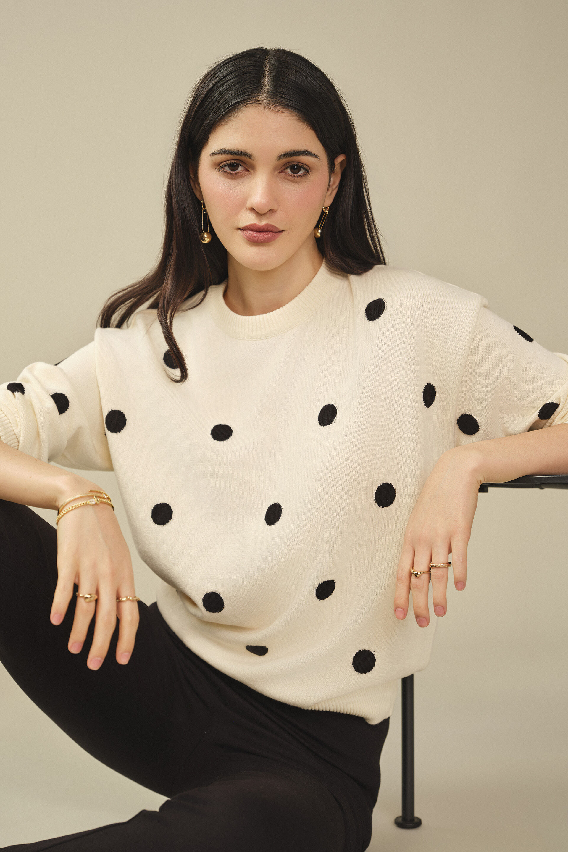 Polka Sweater in Cream, Cream, image 2