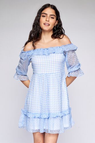 3 - Blue Checks Fit & Flare Dress, image 3