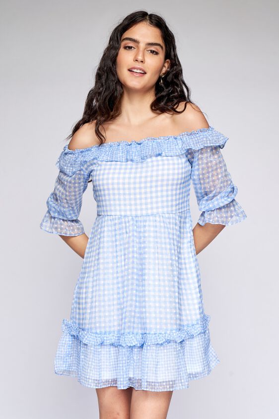 3 - Blue Checks Fit & Flare Dress, image 3