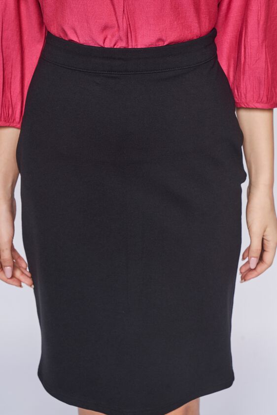 5 - Black Solid Straight Skirt, image 5