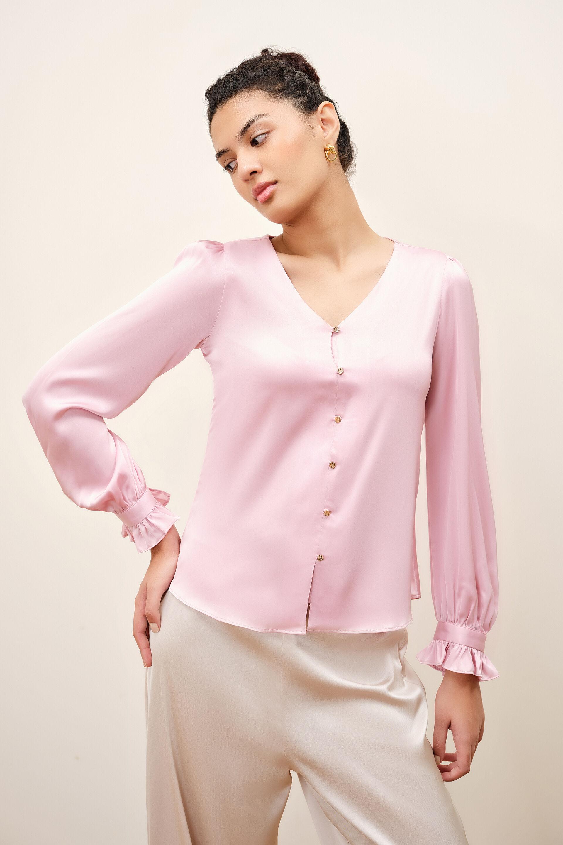 Salvia Pink Satin Top, Pink, image 1