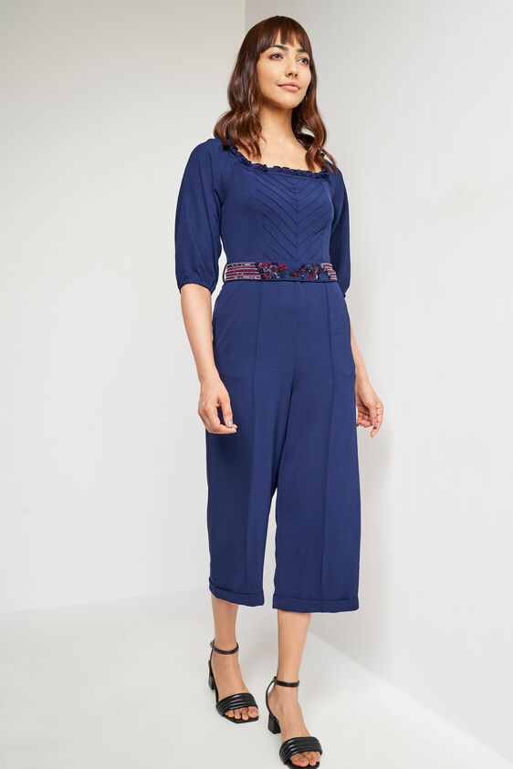 Navy Blue Solid Straight Jumpsuit, Navy Blue, image 3