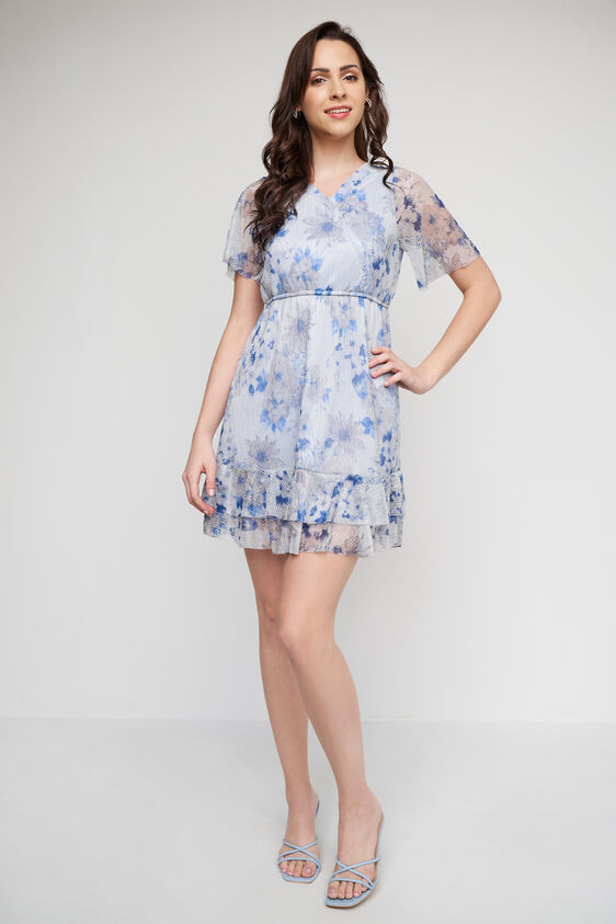 Multi Color Floral Short Sleeves Dress, Multi Color, image 2