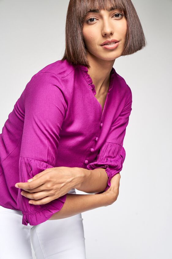 5 - Magenta Solid Shirt Style Top, image 5