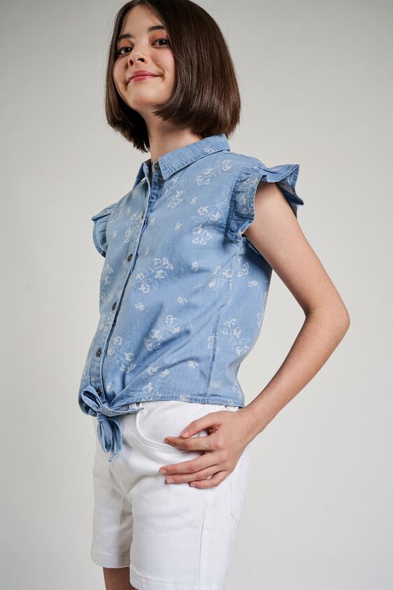 1 - Midnight Blue Floral Printed Tie-Up Top, image 1