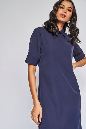 Navy Solid Straight Dress, , image 2