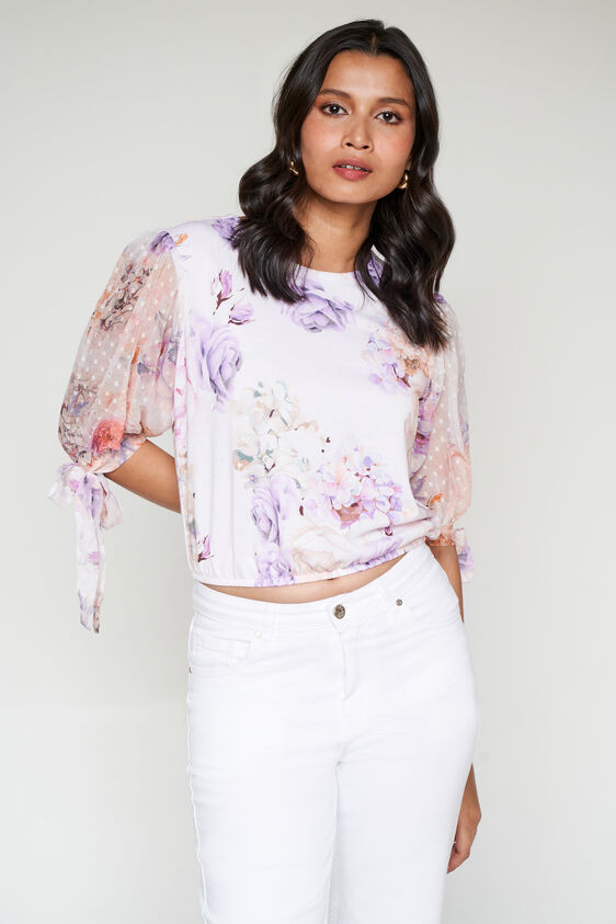 Peach And Orange Floral Flounce Top, Peach, image 2