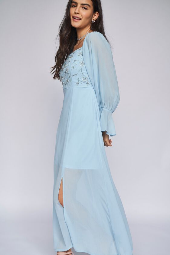 5 - Powder Blue Solid Fit and Flare Gown, image 5
