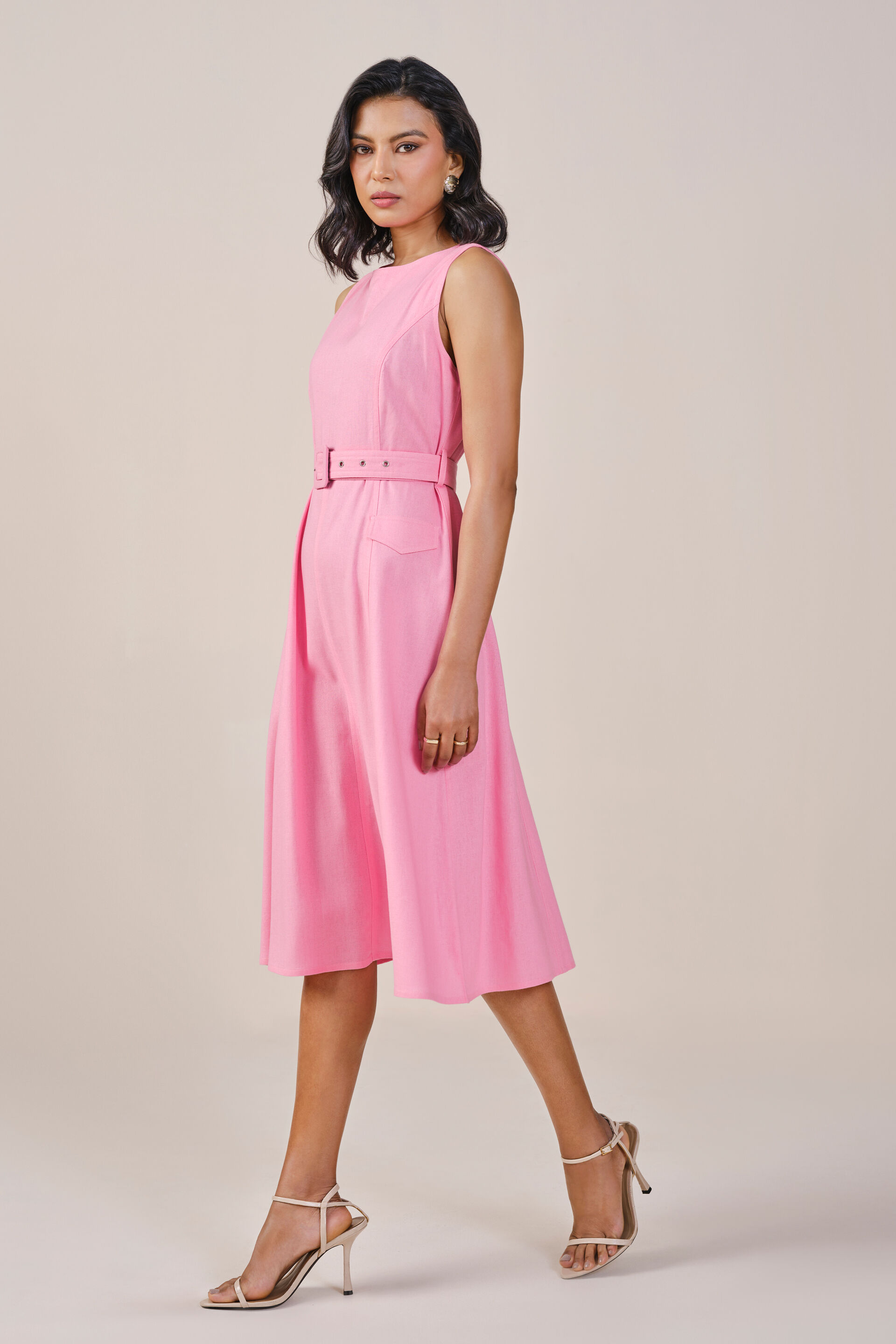 Peony Viscose Linen Blend Dress, Pink, image 4