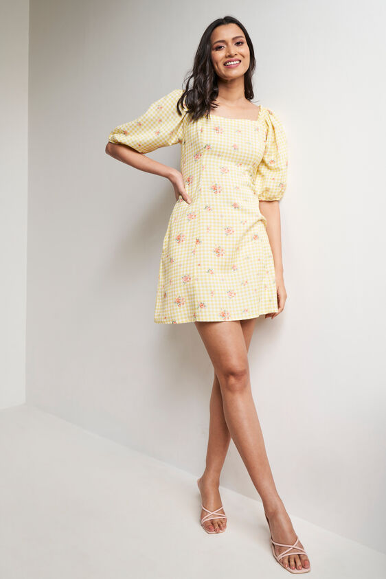 Yellow Floral Straight Dress, Yellow, image 3