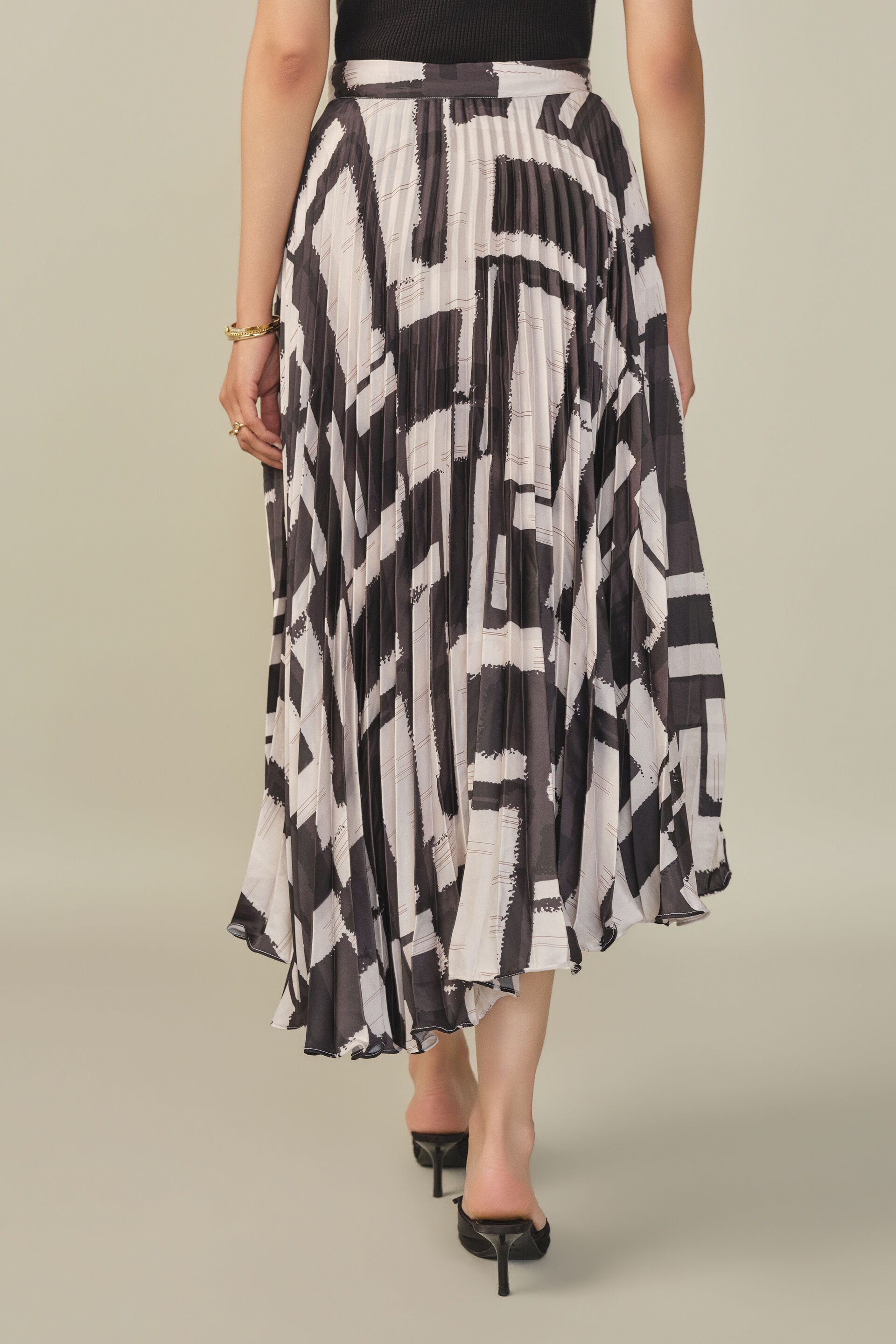 Abstract Printed Satin Skirt in Cream, Cream, image 6