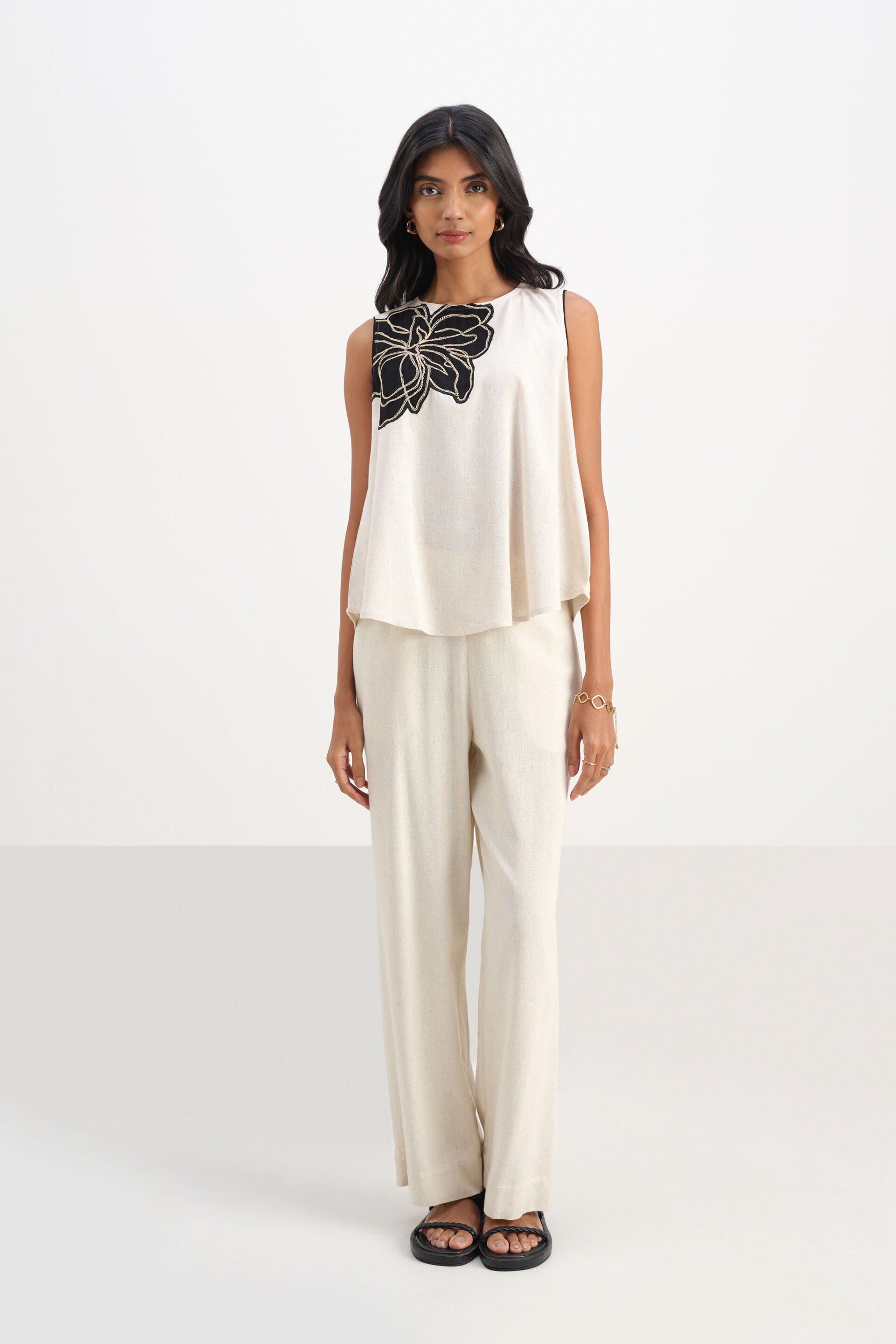 Night Garden Embroidered Natural Linen Top, Natural, image 1