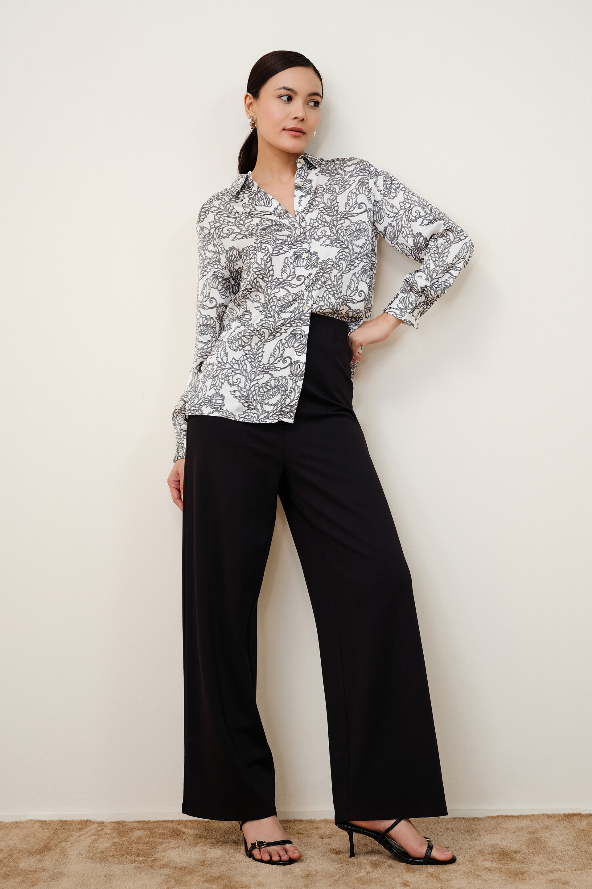 Monochrome Modal Satin Shirt, White, image 2