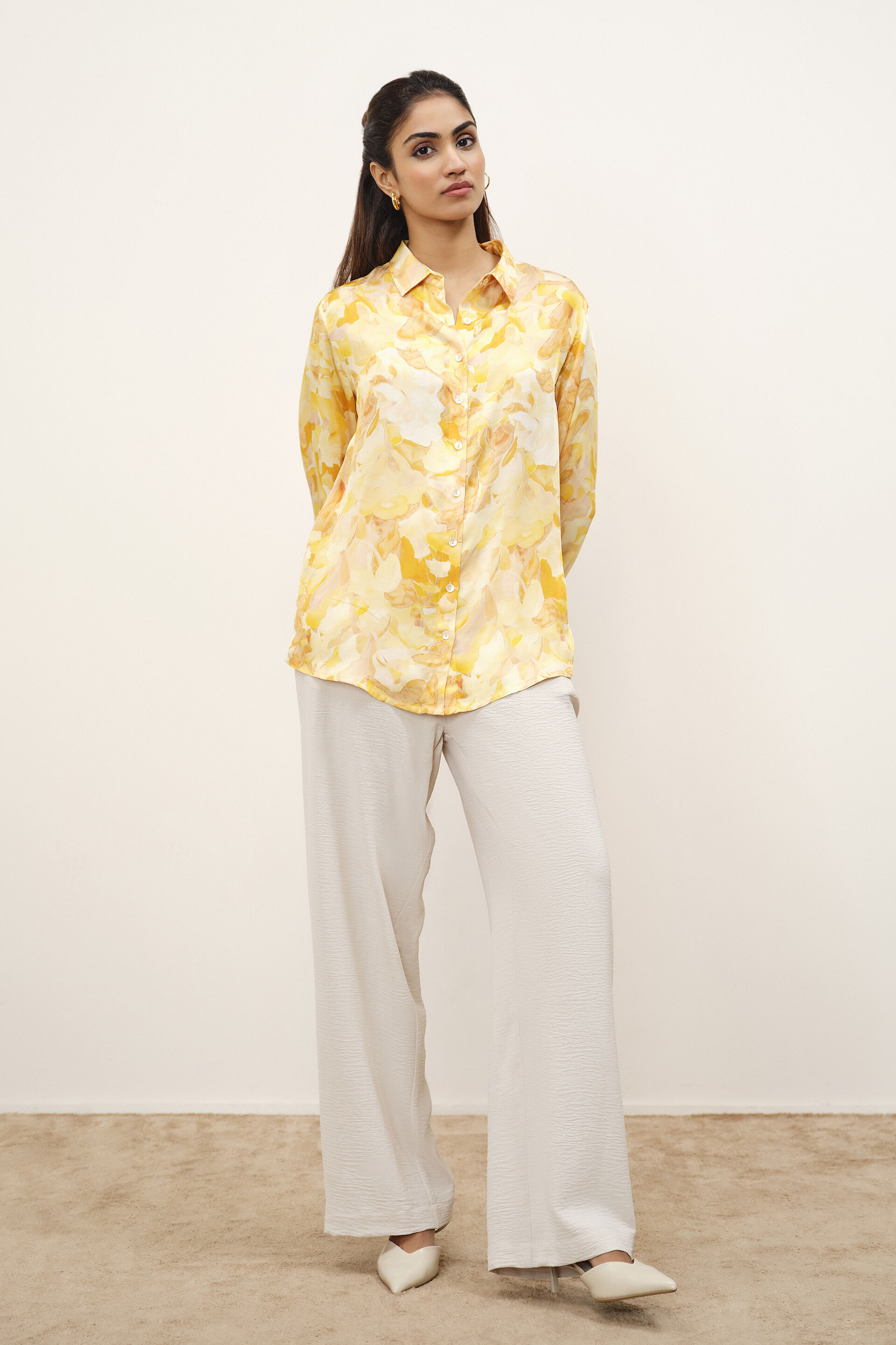 Yellow Modal Printed Shirt, Yellow, image 2