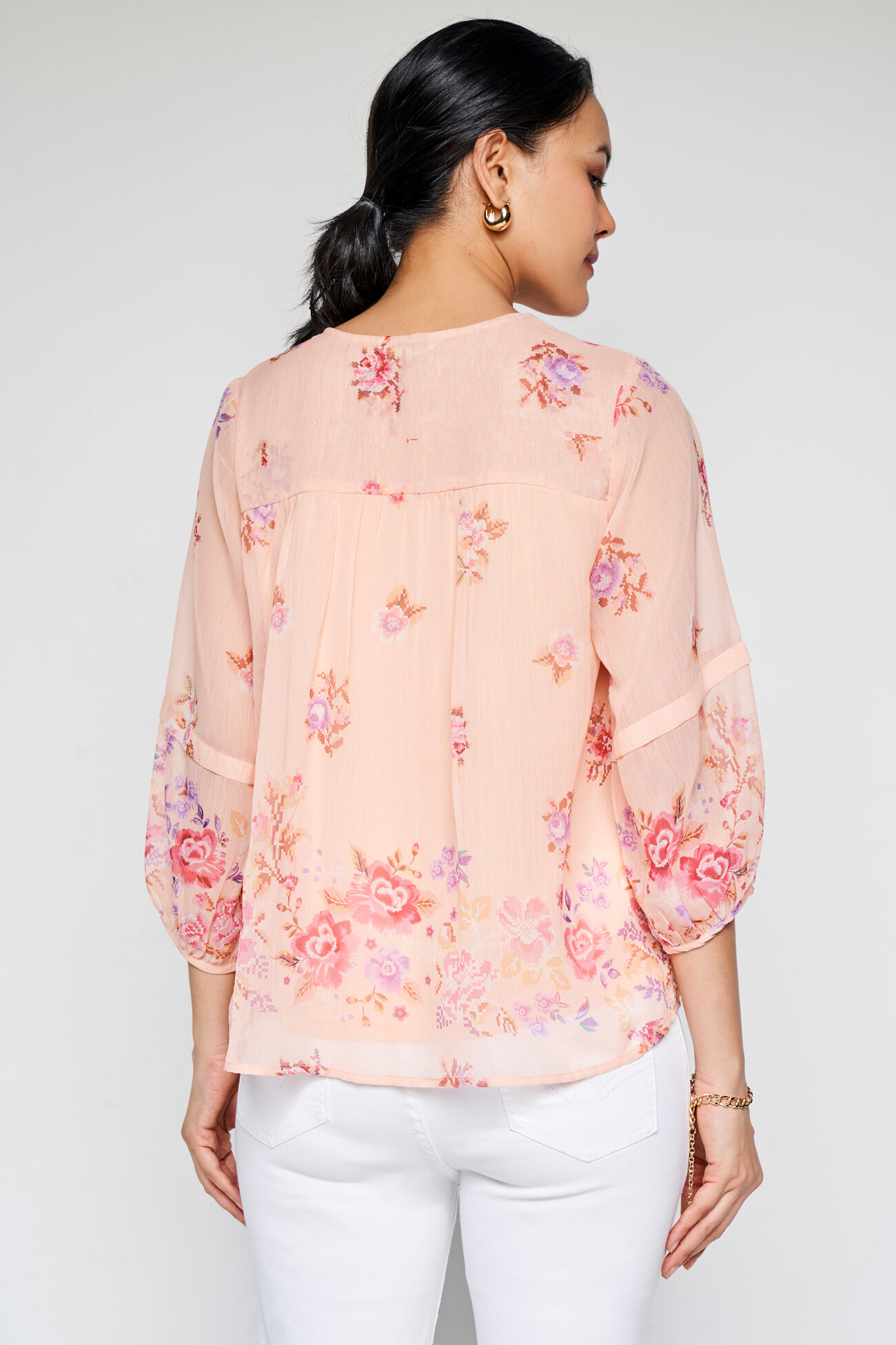 Sunup Floral Top, Peach, image 4