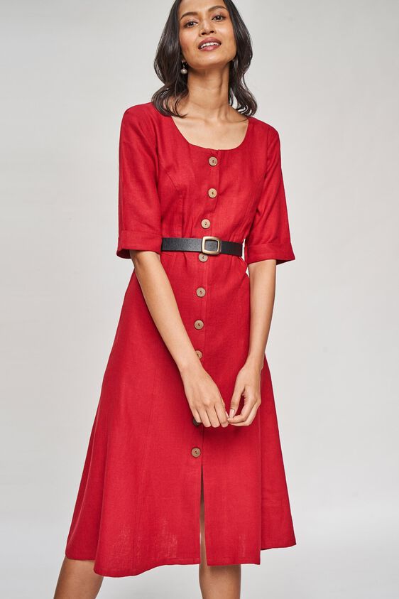 2 - Wine Solid Fit And Flare Dress, image 2