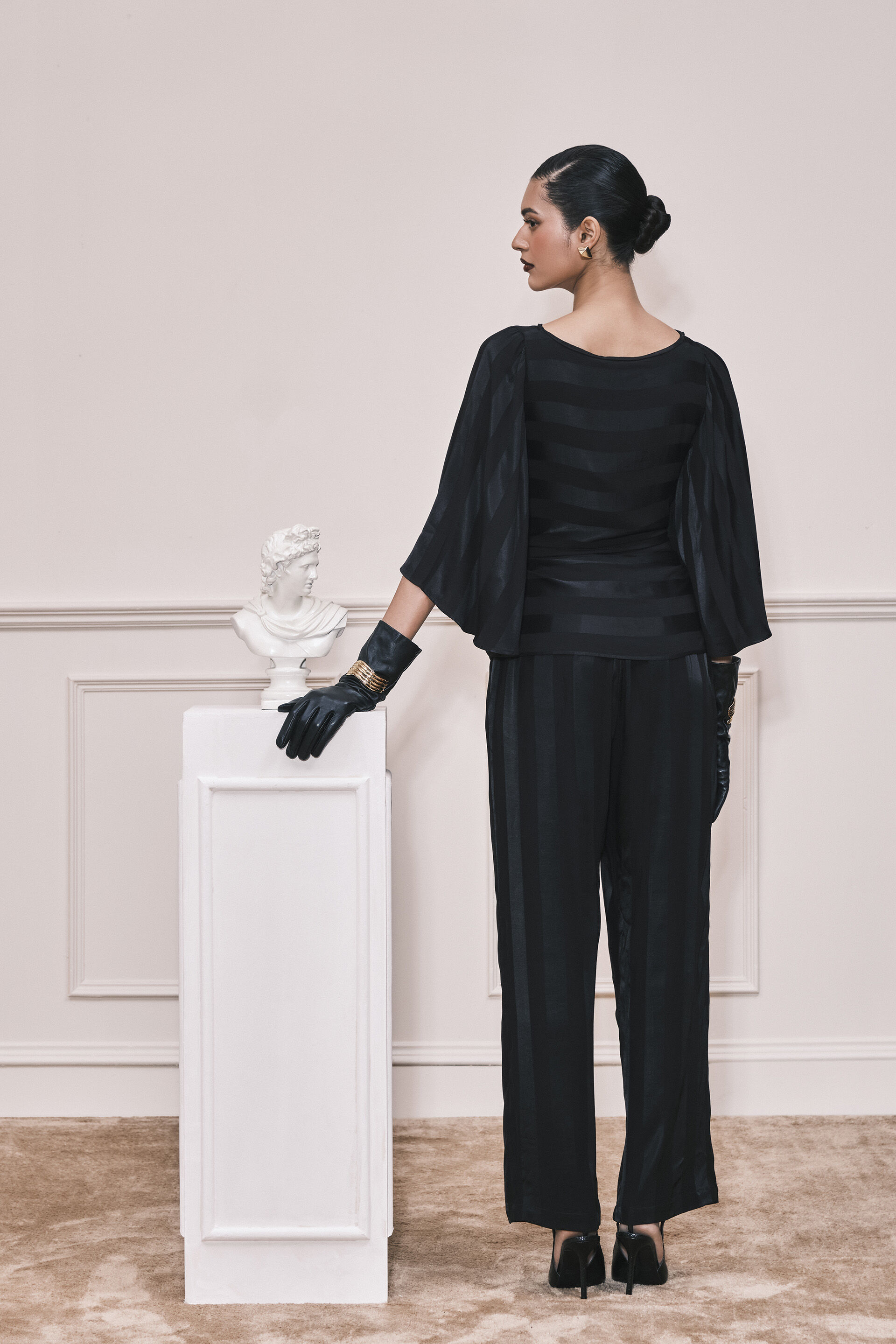 Stripes in Stack Satin Co-ord Set, Black, image 3