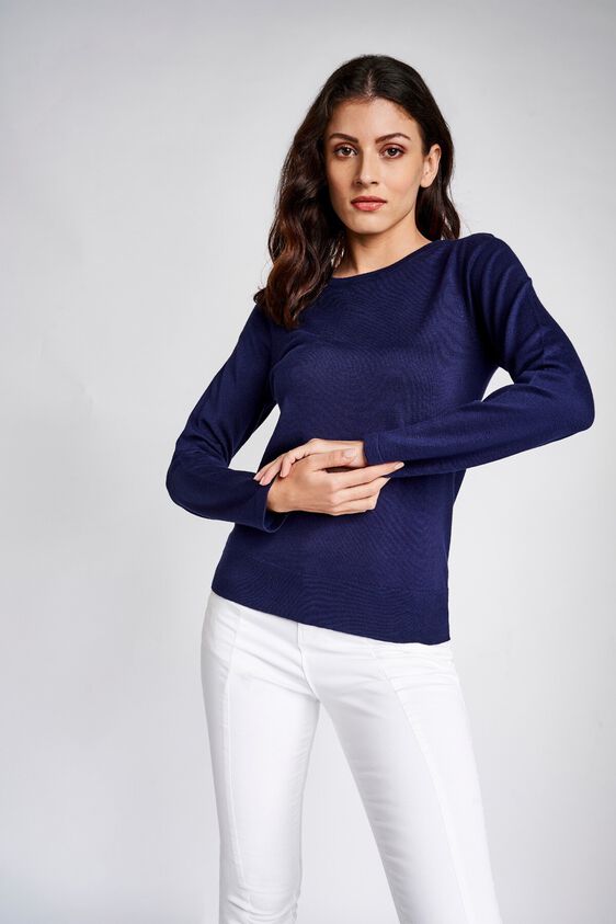 3 - Blue Round Neck Sweater Top, image 3