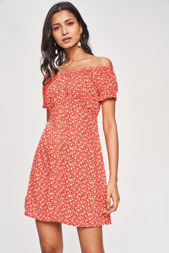 5 - Red Floral Printed Fit And Flare Dress, image 5