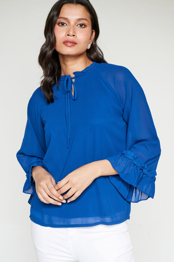 Blue Solid Straight Top, Blue, image 2