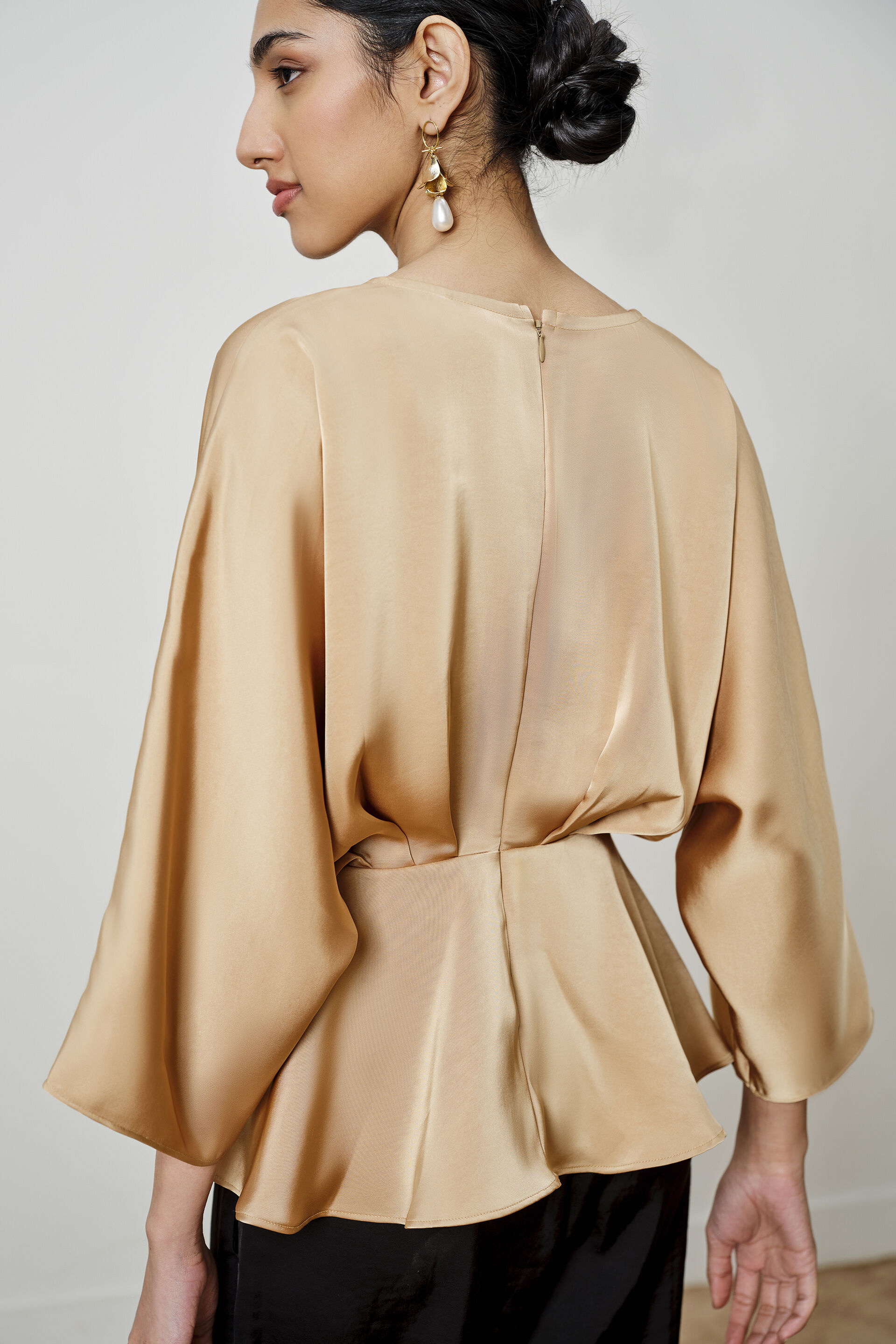 Beige Pleated Peplum Top, Dark Beige, image 5