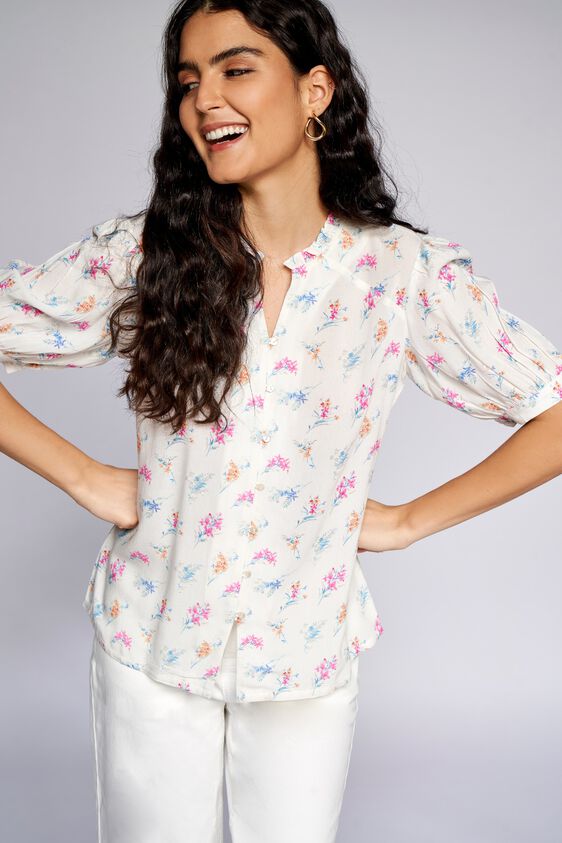3 - White Floral Shirt Style Top, image 4