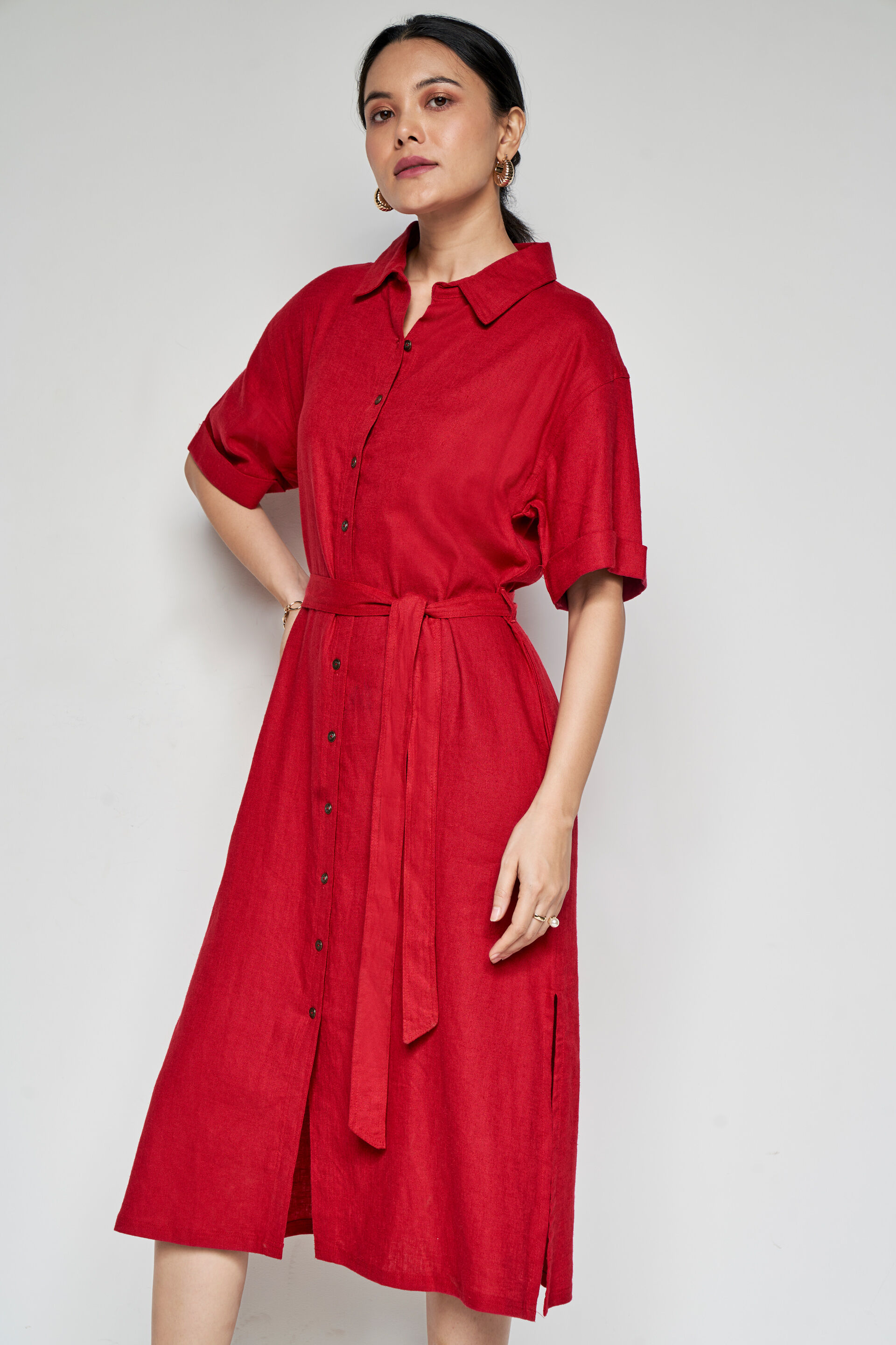 Buy our Red Solid Straight Dress online from ANDIndia SC F23AV112DRLV