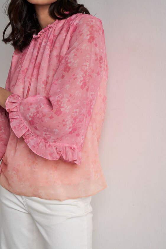 Pink Solid Gathers Or Pleats Straight Top, Pink, image 2