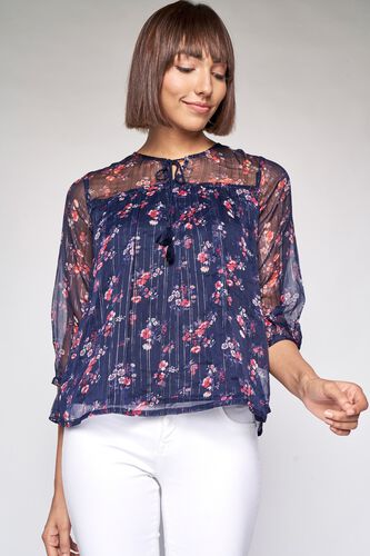 2 - Navy Floral Fit and Flare Top, image 2