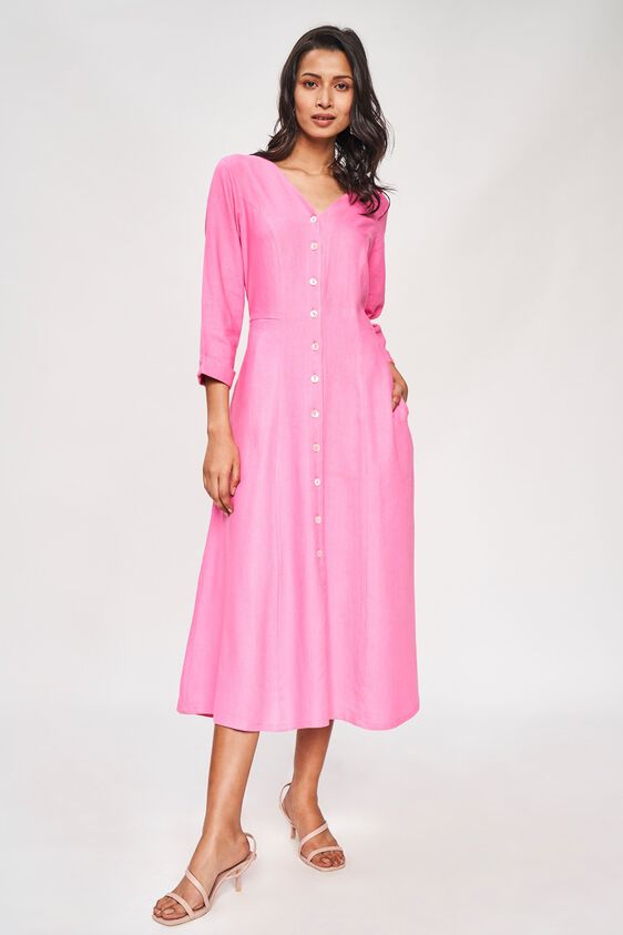 2 - Pink Solid Fit And Flare Dress, image 2