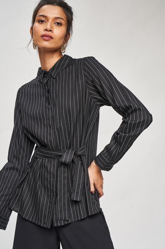 1 - Black and White Striped Tie-Up Top, image 1