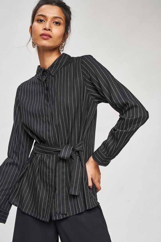 1 - Black and White Striped Tie-Up Top, image 1