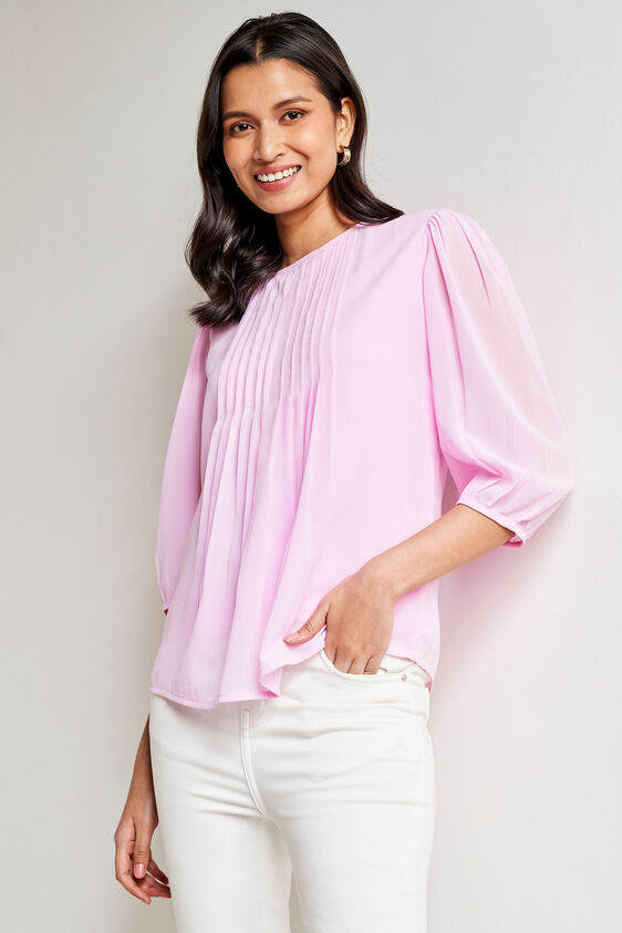 Regular Length Straight Blouson Top, Pink, image 1