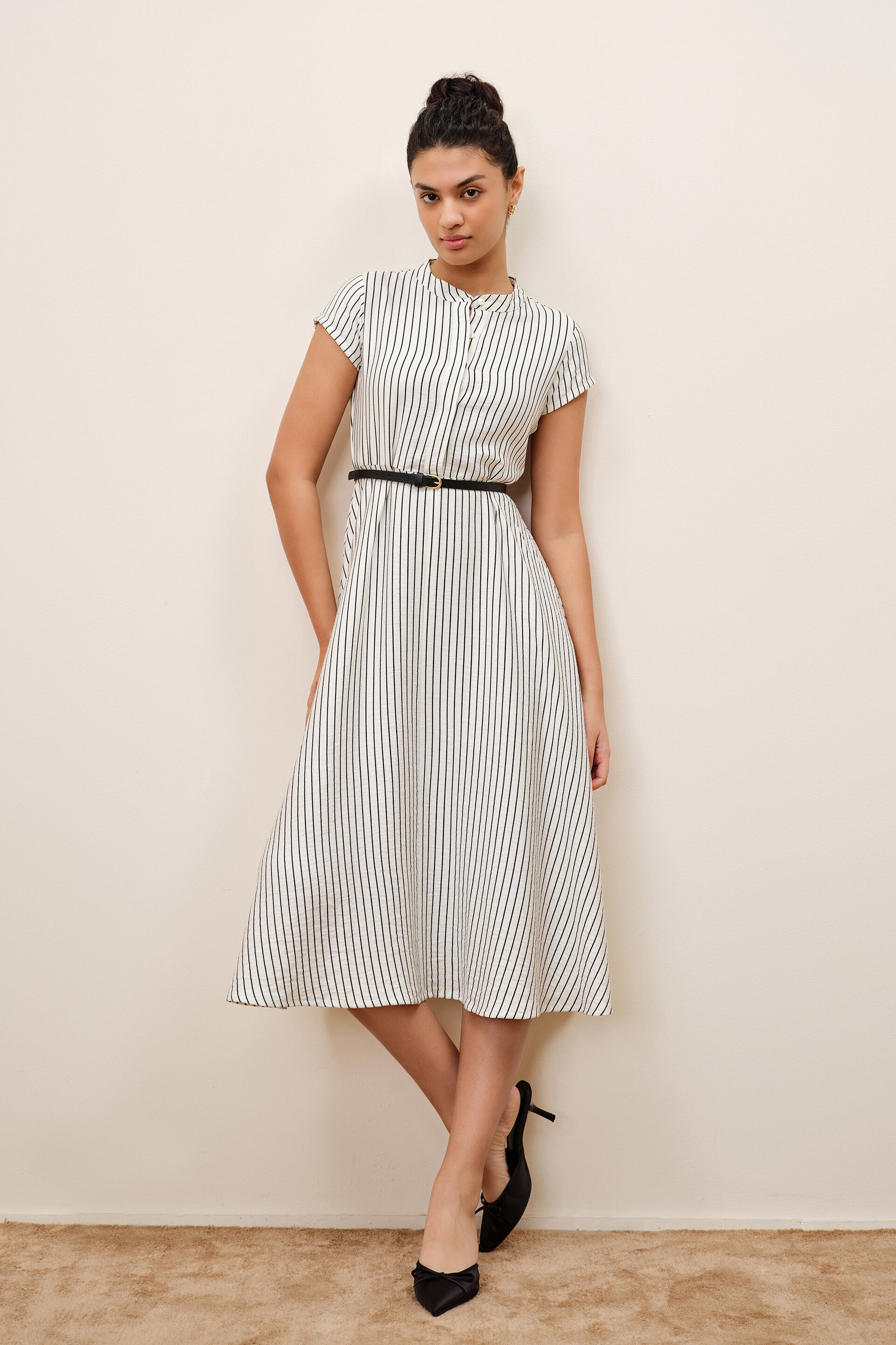 Janet Striped White Dress, White, image 3