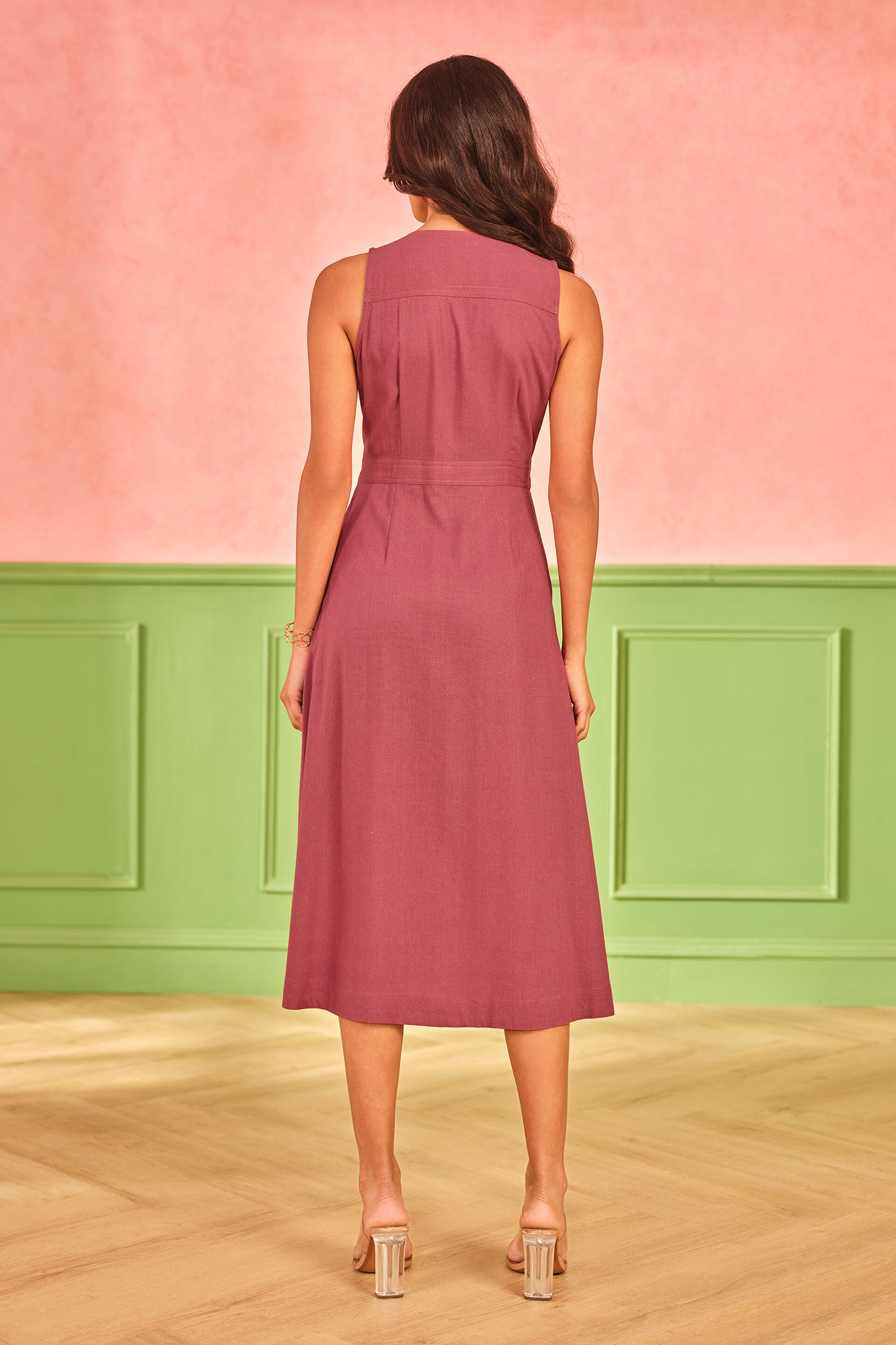 Terra Cotta Viscose Blend Midi Dress, Rust, image 3