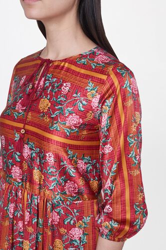 6 - Red Floral Round Neck Fit and Flare Midi Gown, image 6