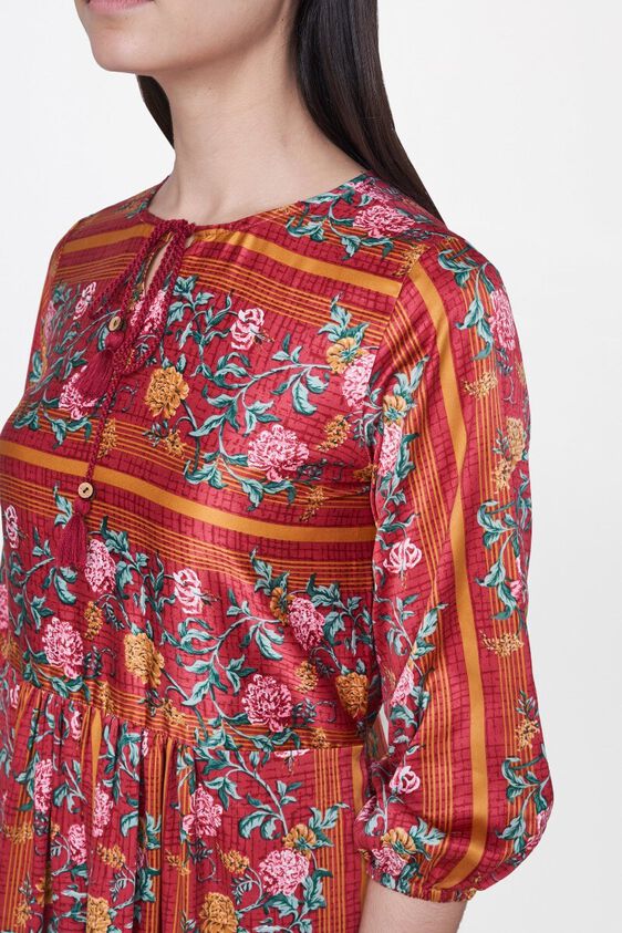 6 - Red Floral Round Neck Fit and Flare Midi Gown, image 6