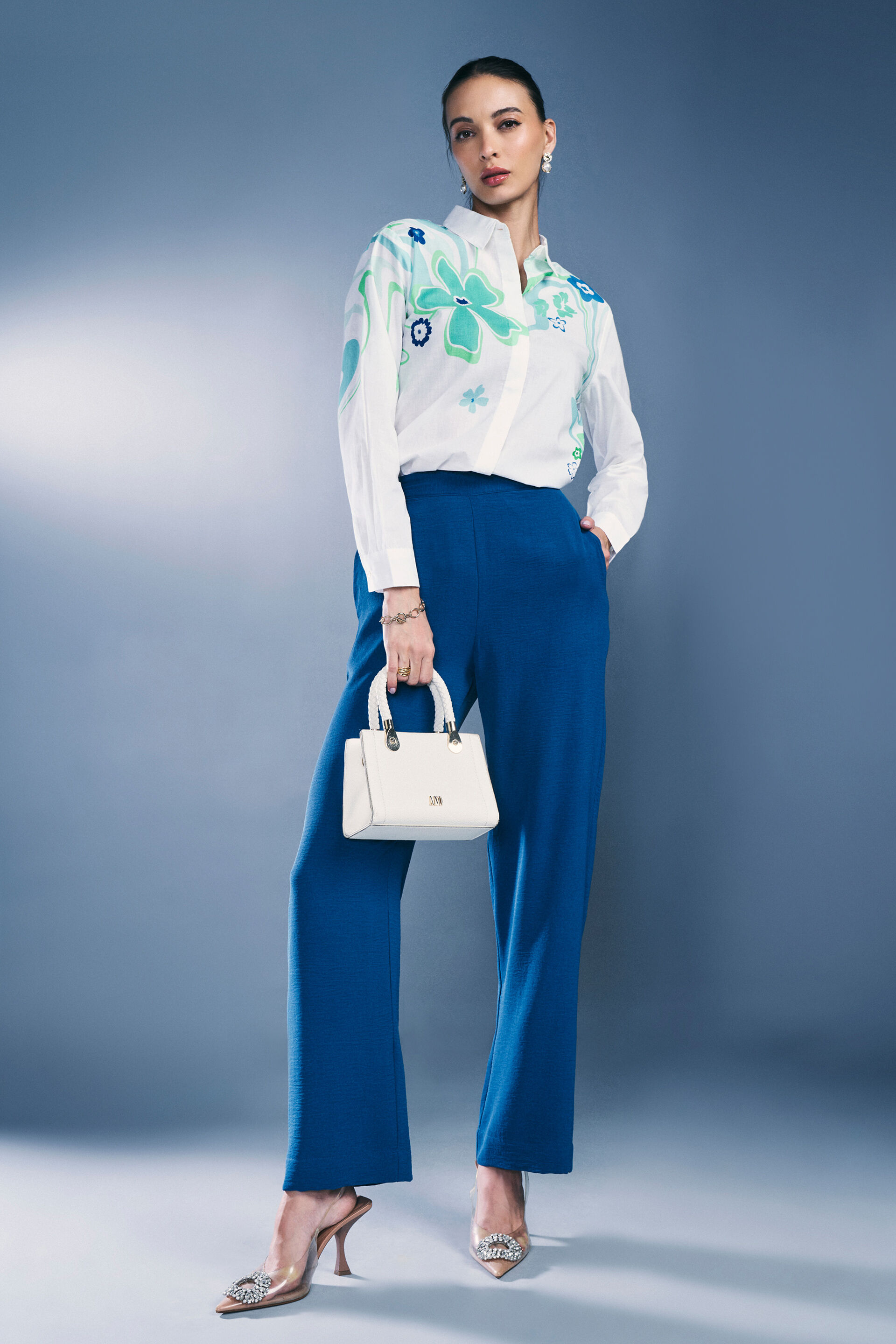 Floral Splash Cotton Shirt, White, image 3