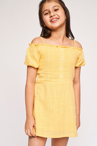 Yellow Self Design Flared Dress, Yellow, image 1