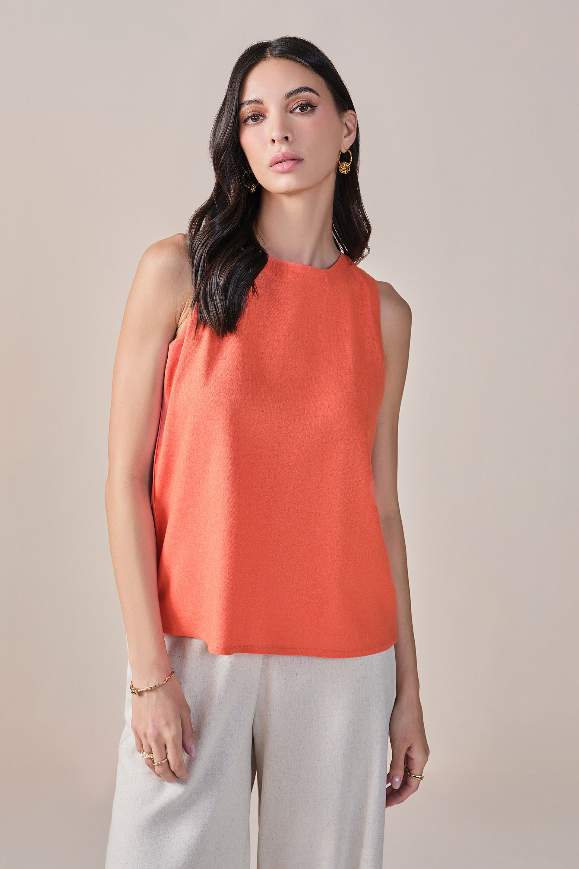 Party in the back Viscose Linen Blend Top, Orange, image 5