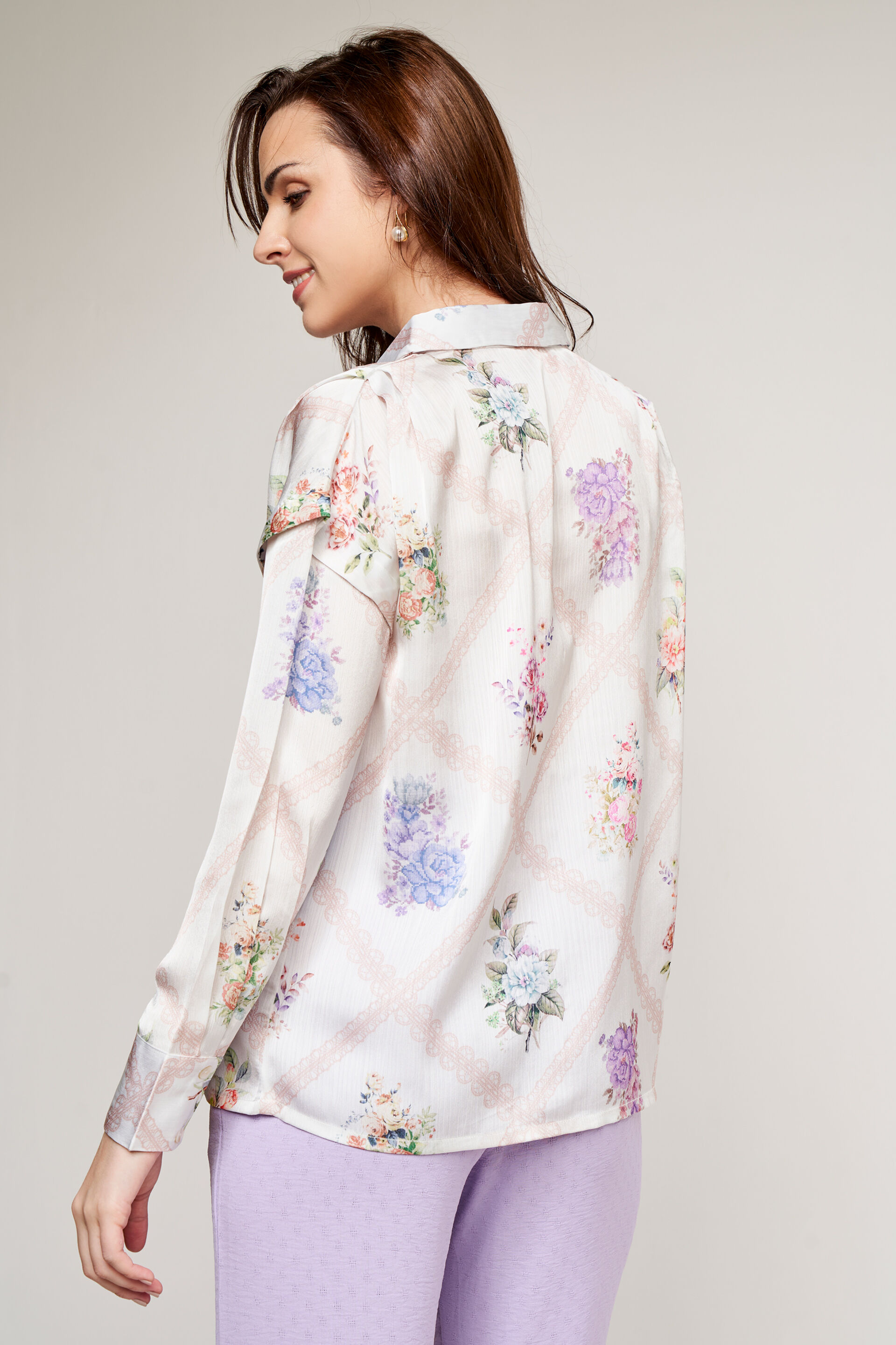 Cream Floral Shirt Style Top, Cream, image 5