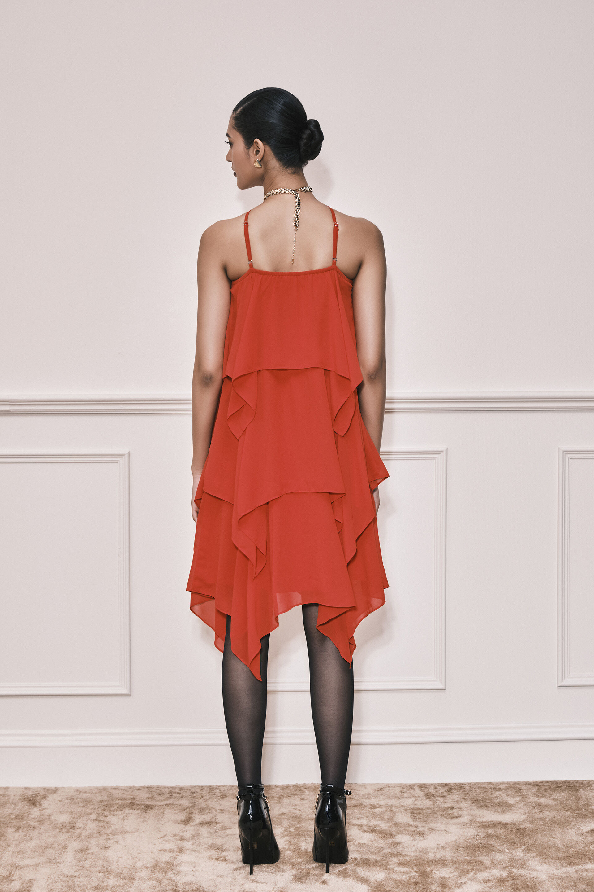 Crimson Allure Georgette Dress, Red, image 4