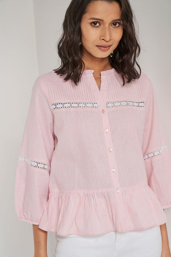 Pink Stripes Shirt Style Top, Pink, image 2