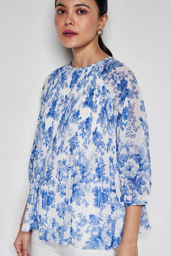 Serene Floral Straight Top, Blue, image 5