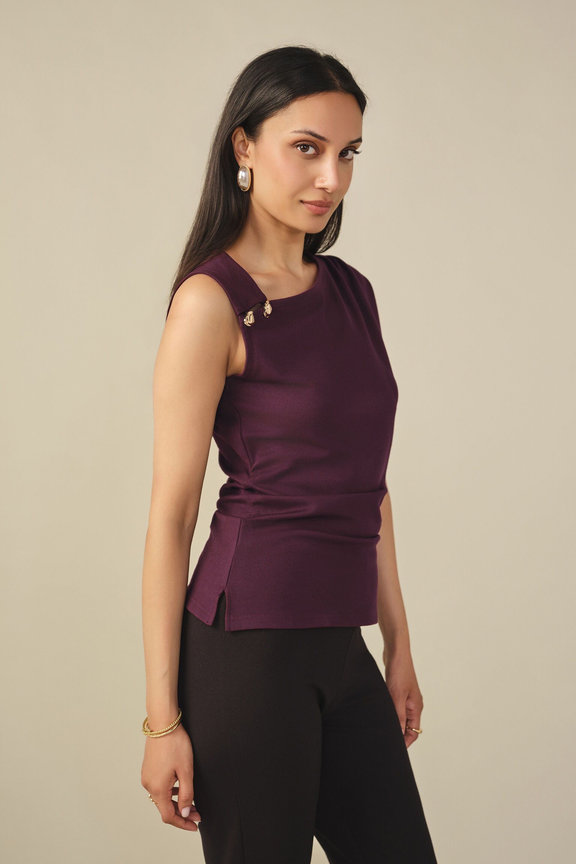 Solid One-shoulder Top in Plum, Plum, image 4