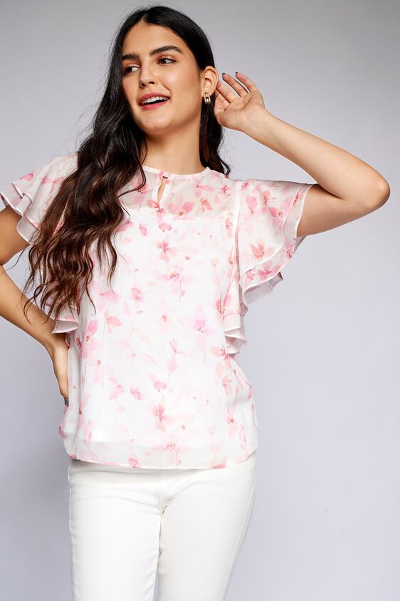 1 - White Floral Blouson Top, image 1