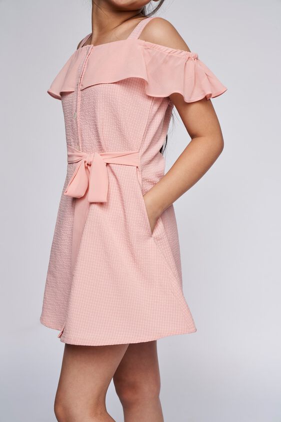 6 - Pink Self Design Flared Dress, image 6