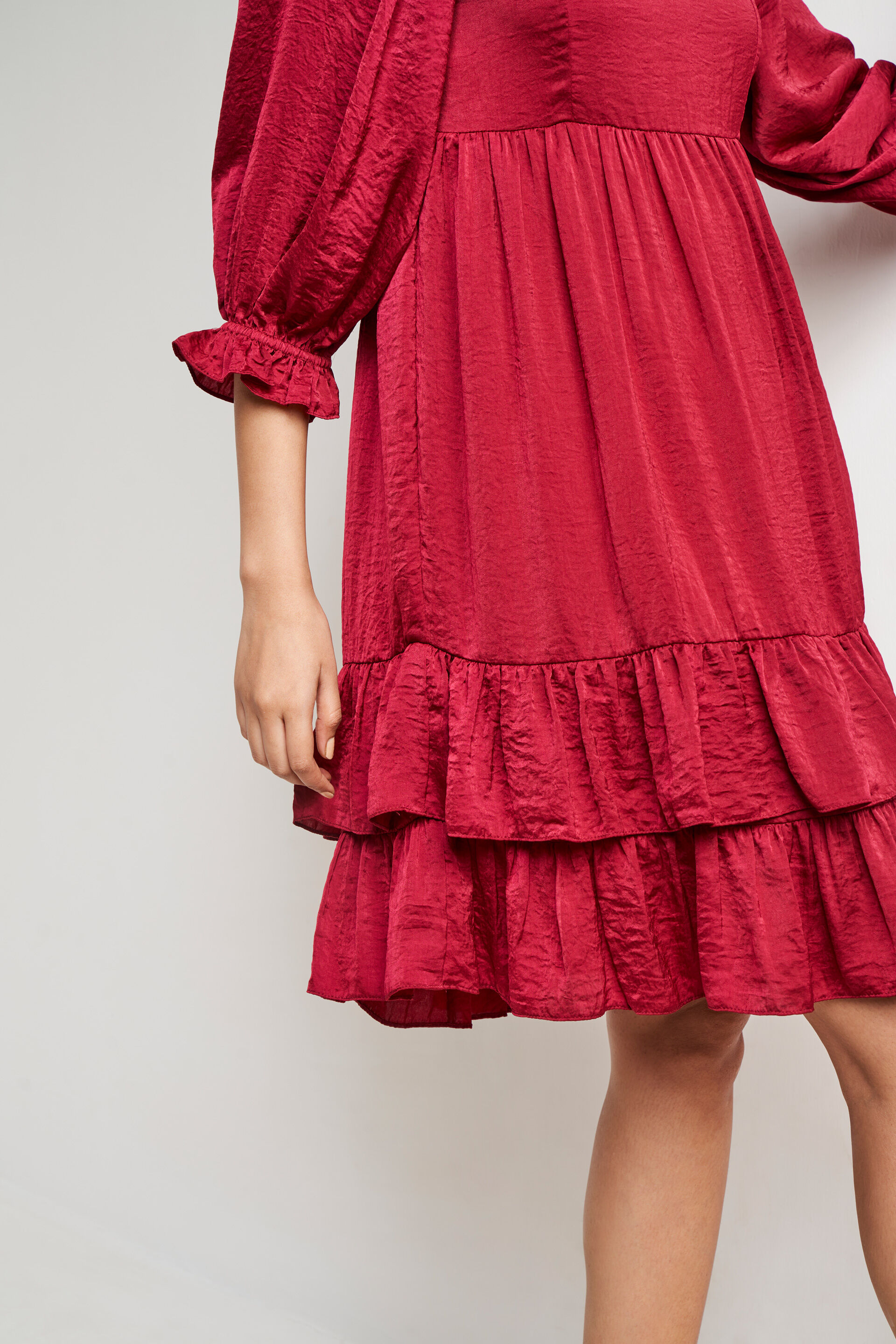 Dark Red Solid Flounce Dress, Red, image 6