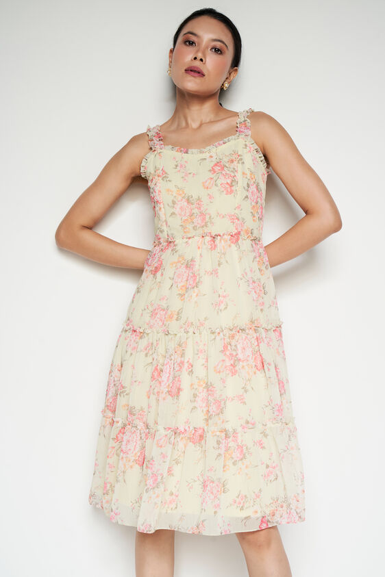 Cottagecore Floral Dress, Lime Green, image 1