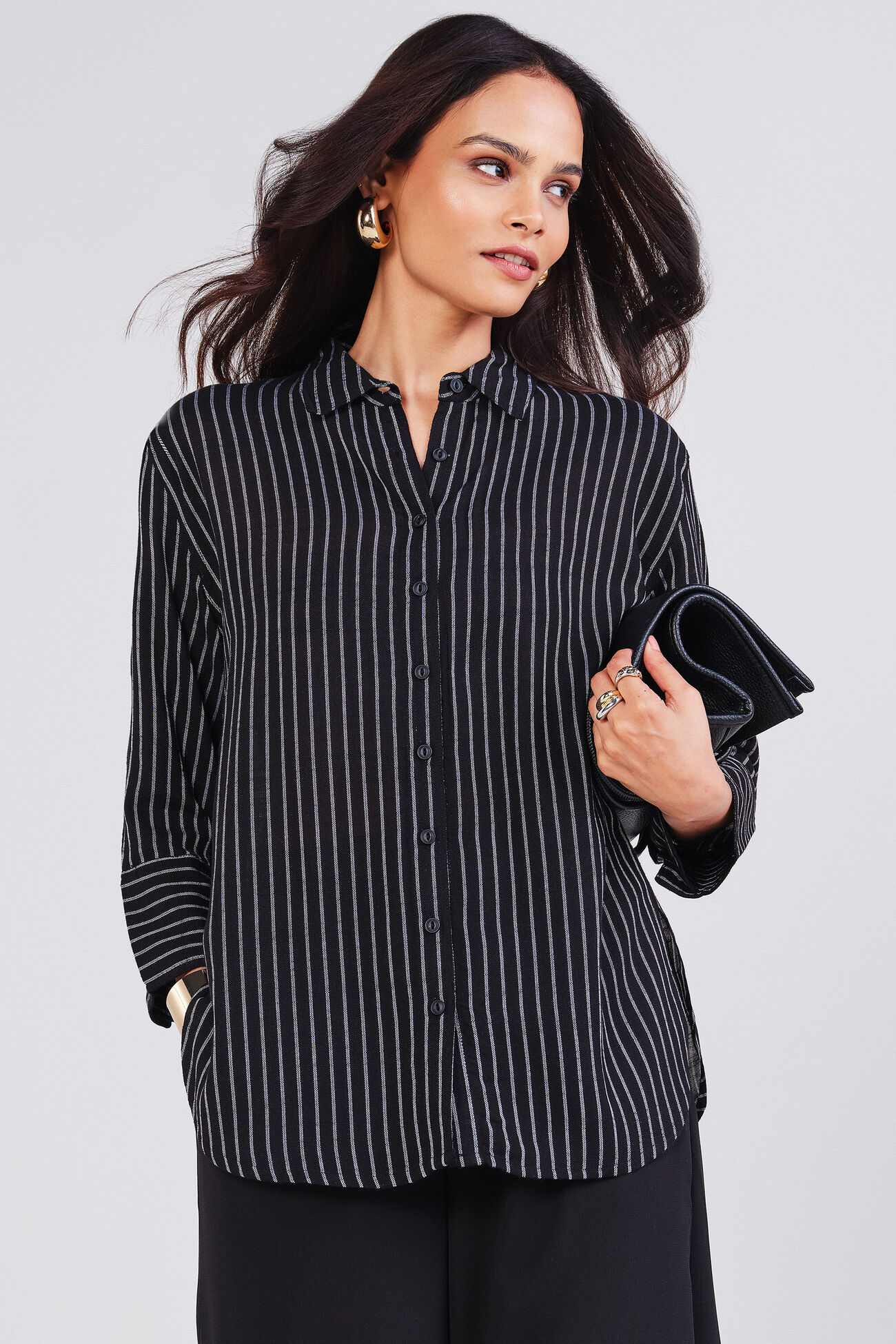 Womens Tops Black And White Striped Shirt Long Sleeve Womens